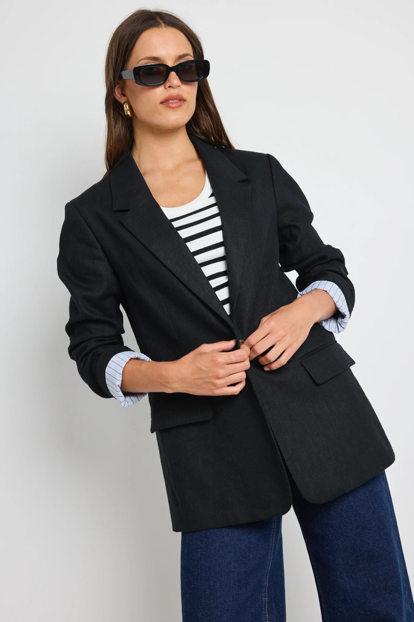 IVY & JACK - Dock Black Ramie Rolled Sleeve Blazer