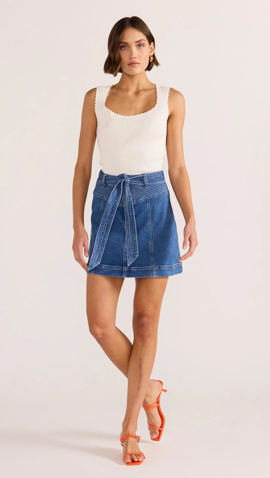 MINKPINK ELLIS DENIM PANEL MINI SKIRT