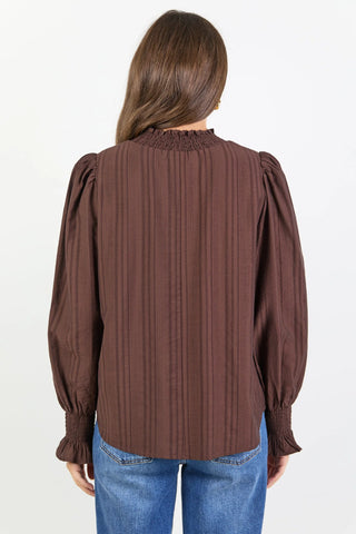 AMONG THE BRAVE - EMBRACE SHIRRED NECK TOP - Chocolate Self Stripe