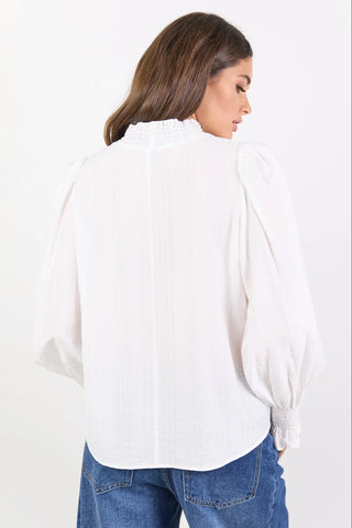 AMONG THE BRAVE - EMBRACE SHIRRED NECK TOP - Ivory Self Stripe