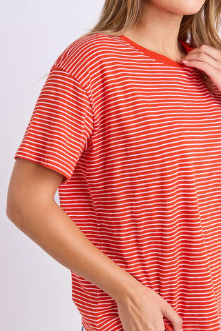 FOXWOOD - HUTCH STRIPE TEE - Grenadine/White