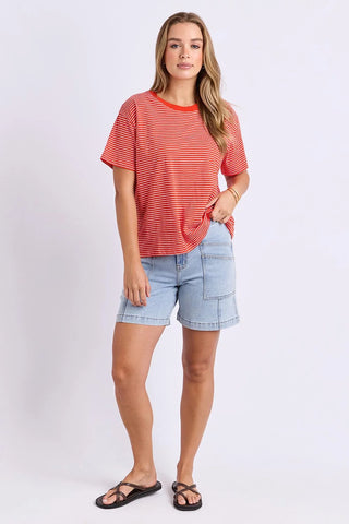 FOXWOOD - HUTCH STRIPE TEE - Grenadine/White
