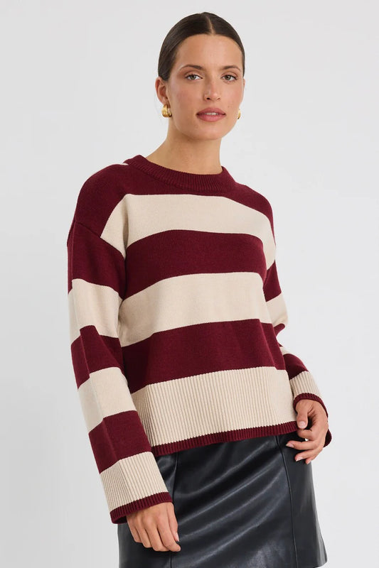 AMONG THE BRAVE - GRAVITY KNIT JUMPER - Burgundy Stripe