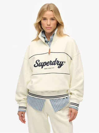 SUPERDRY COUNTRY CLUB LOOSE 1/4 ZIP - Off White
