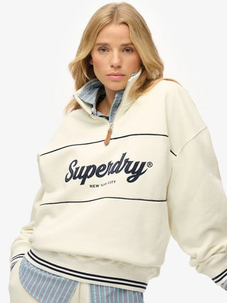 SUPERDRY COUNTRY CLUB LOOSE 1/4 ZIP - Off White