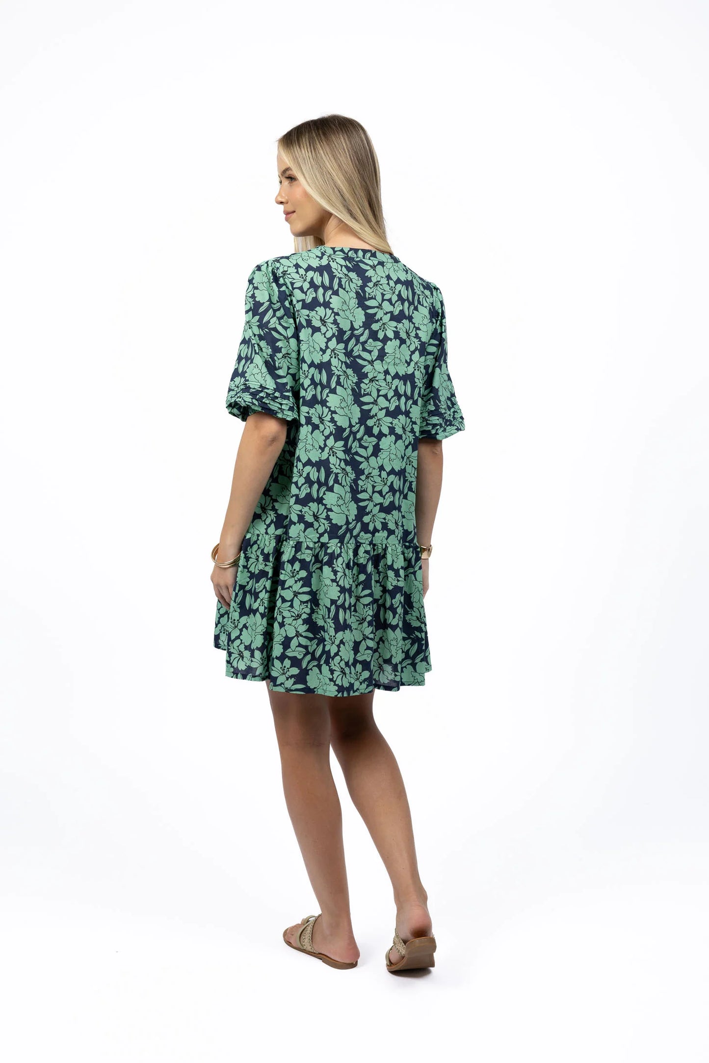 HUMIDITY FLEUR SMOCK DRESS - Mint/Navy