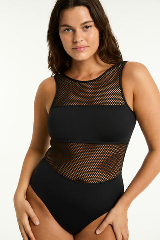 SEA LEVEL DRIFT HIGH NECK ONE PIECE - BLACK