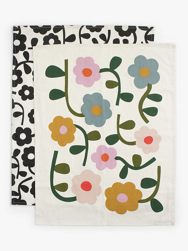 CAROLINE GARDNER Multi/Mono Floral Set of 2 Tea Towels