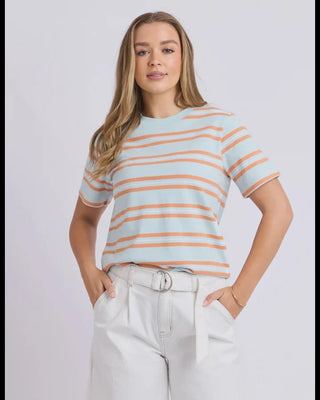 FOXWOOD - PURE STRIPE TEE - Cool Blue