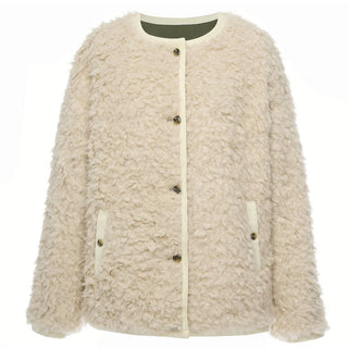MOKE JUNIPER REVERSIBLE FAUX SHEARING JACKET - Olive Green / Cream
