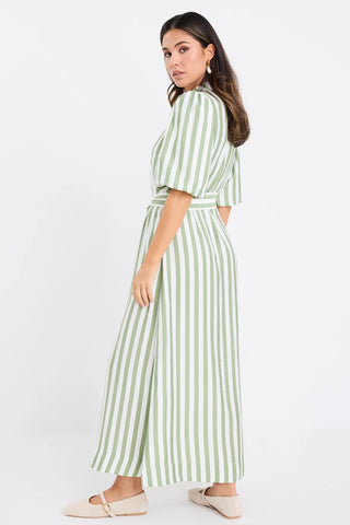 BY ROSA KINDRED MIDI SHIRT DRESS -  Moss Stripe