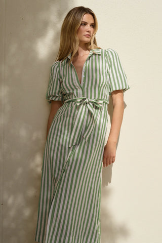 BY ROSA KINDRED MIDI SHIRT DRESS -  Moss Stripe