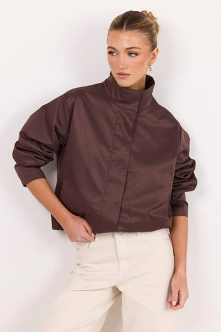 AMONG THE BRAVE - LANDSCAPE FUNNEL NECK JACKET - Chocolate