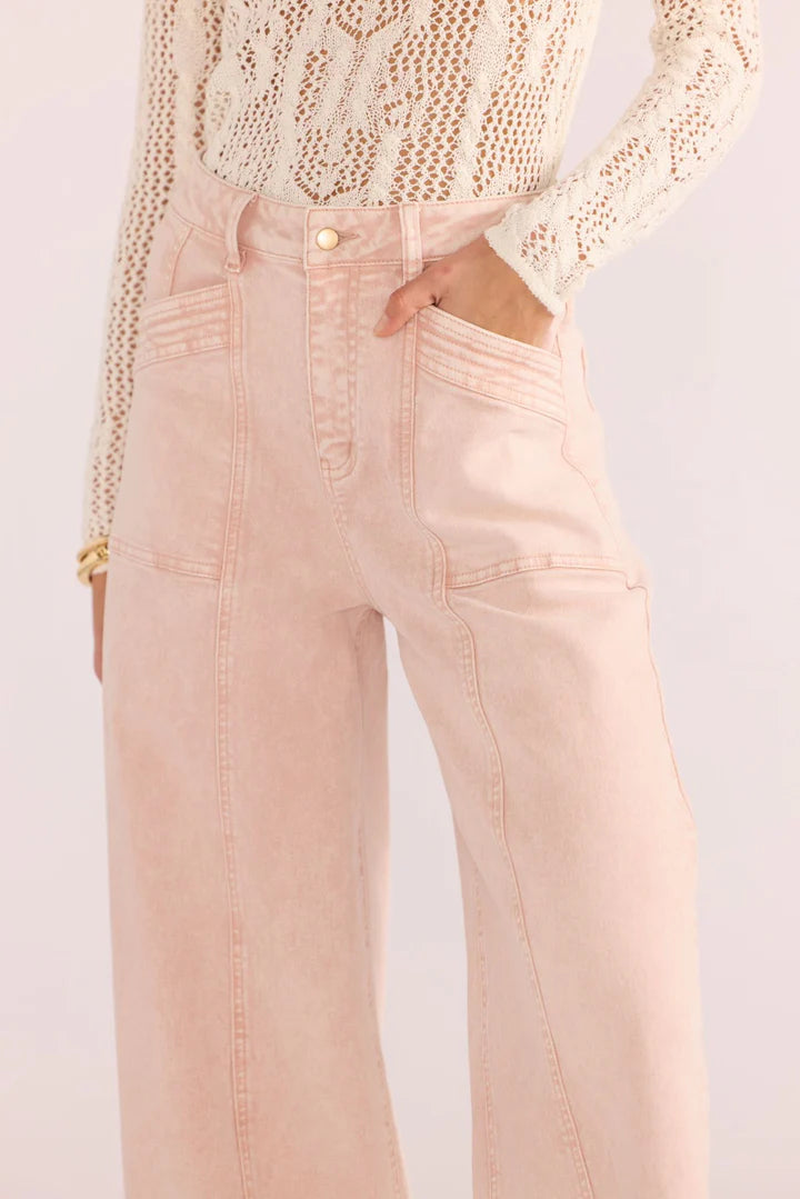 MINKPINK DAHLIA DENIM PANEL JEAN LIGHT PINK