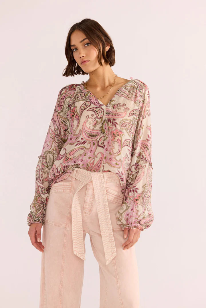 MINKPINK DAHLIA DENIM PANEL JEAN LIGHT PINK