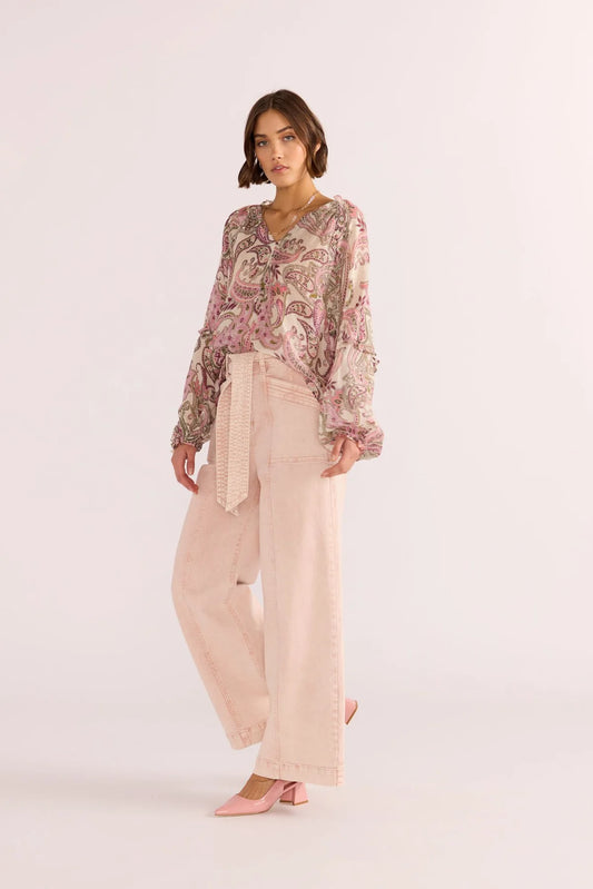 MINKPINK DAHLIA DENIM PANEL JEAN LIGHT PINK