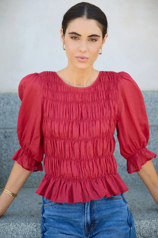 IVY + JACK - Melodic Red SS Shirred Body Top