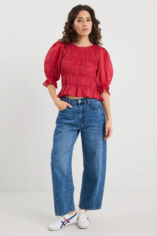IVY + JACK - Melodic Red SS Shirred Body Top