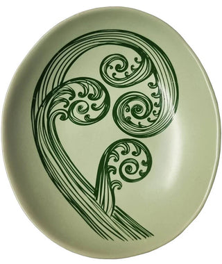 SMALL10cm PORCELAIN BOWL - PONGA FROND Dark Green on Light Green