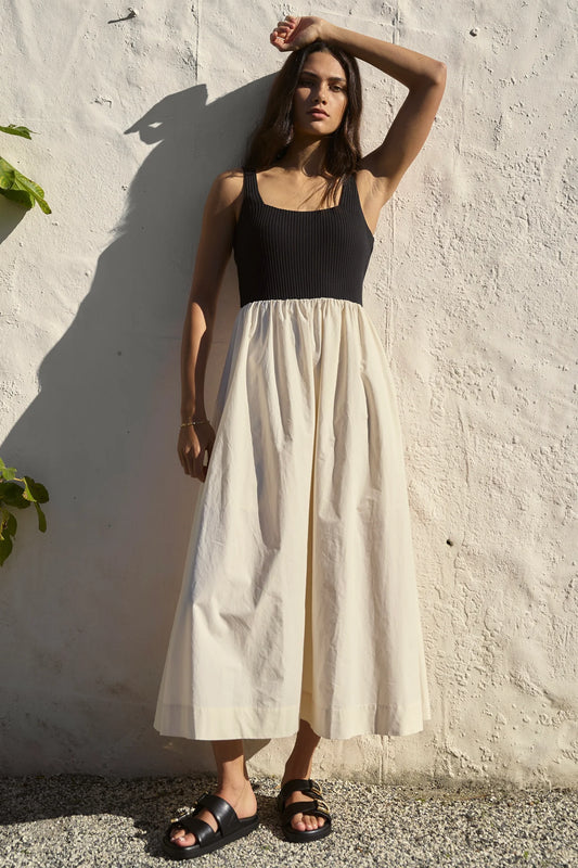 RE:UNION OBSIDIAN MIDI DRESS - Black & Ecru