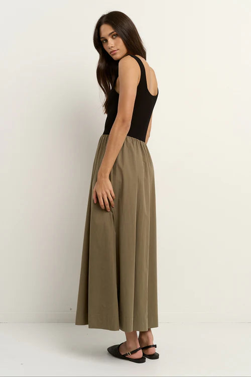 RE:UNION OBSIDIAN MIDI DRESS - Black & Khaki