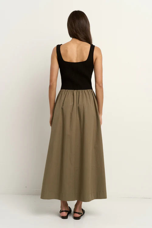 RE:UNION OBSIDIAN MIDI DRESS - Black & Khaki