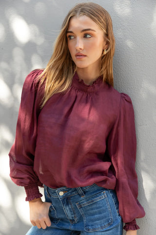 BY ROSA - POET HIGH NECK TOP - Burgundy Plum