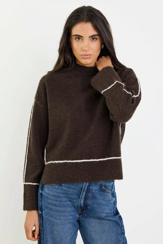 STORIES BE TOLD - QUEST CONTRAST DETAIL JUMPER - Chocolate