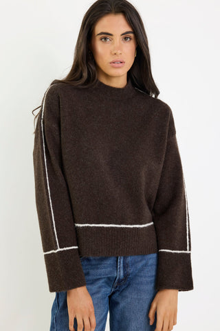 STORIES BE TOLD - QUEST CONTRAST DETAIL JUMPER - Chocolate