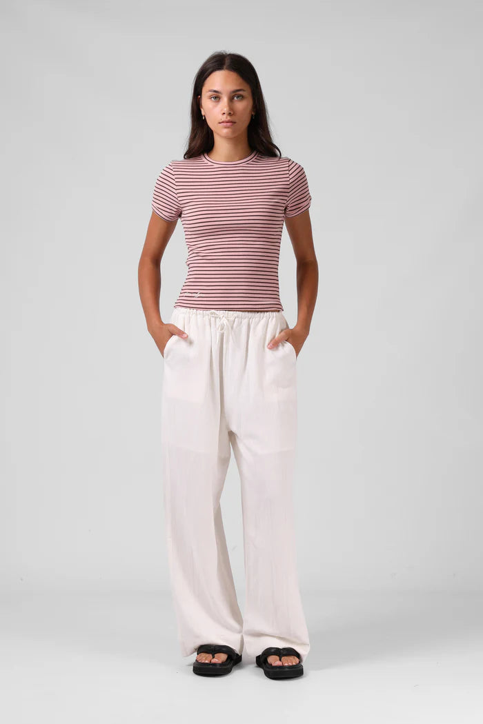 RPM RIBBED RINGER TEE - Pink Stripe
