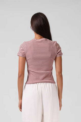 RPM RIBBED RINGER TEE - Pink Stripe