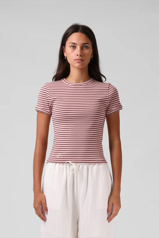 RPM RIBBED RINGER TEE - Pink Stripe