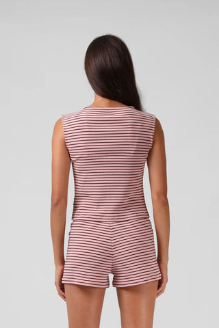RPM BUTTON UP TANK TOP - Pink Stripe