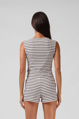 RPM BUTTON UP TANK TOP - Cream Stripe
