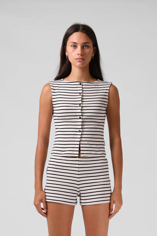 RPM BUTTON UP TANK TOP - Cream Stripe