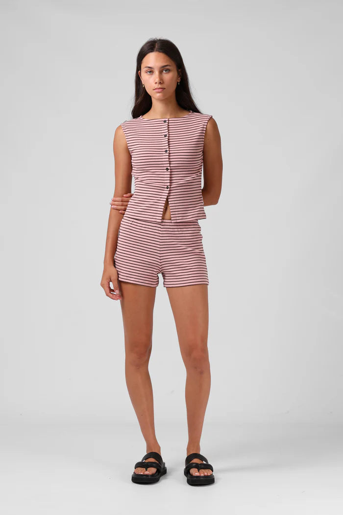 RPM RIBBED SHORTY SHORT - Pink Stripe