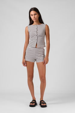 RPM RIBBED SHORTY SHORT - Cream Stripe