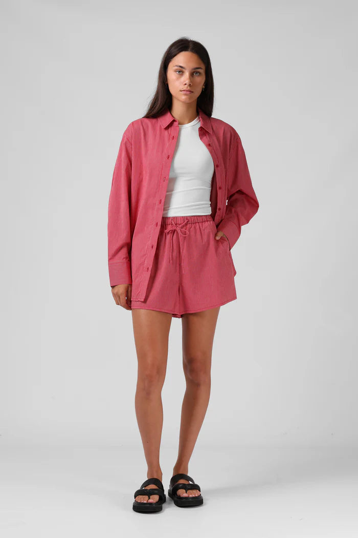 RPM OVERSIZE SHIRT - Red Pinstripe