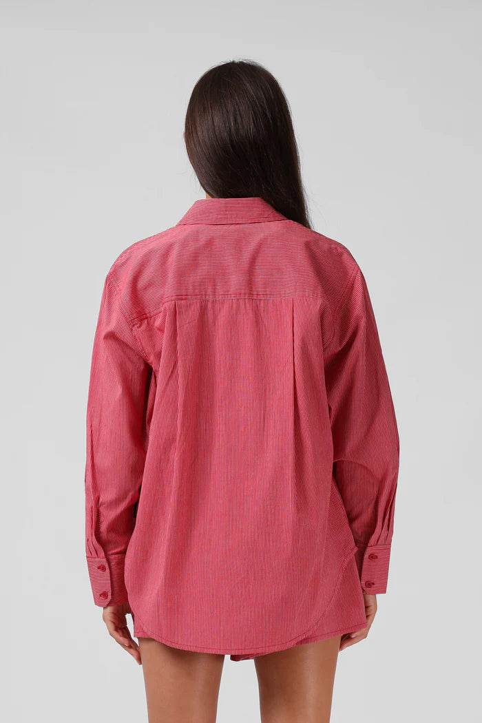 RPM OVERSIZE SHIRT - Red Pinstripe