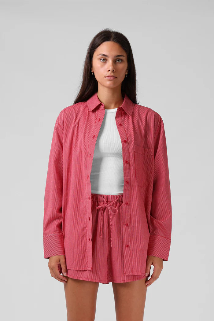 RPM OVERSIZE SHIRT - Red Pinstripe