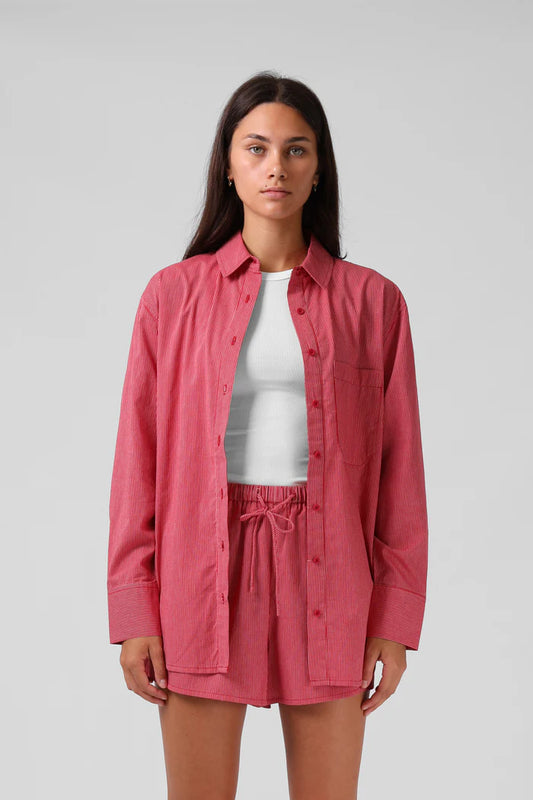 RPM OVERSIZE SHIRT - Red Pinstripe