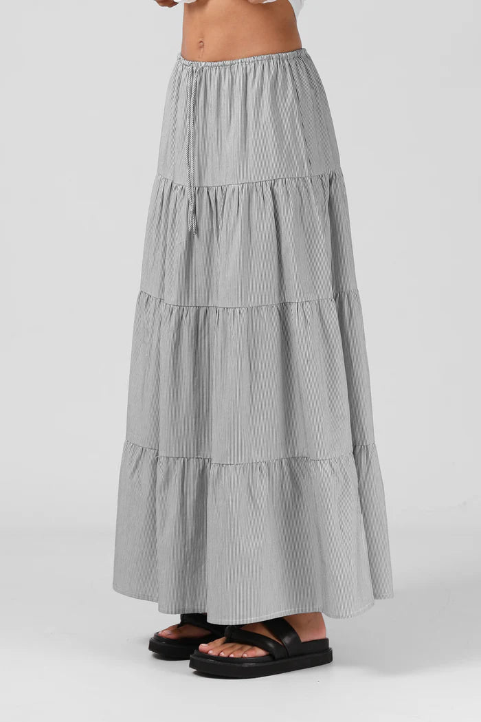 RPM RUBY MAXI SKIRT - Black & White Pinstripe