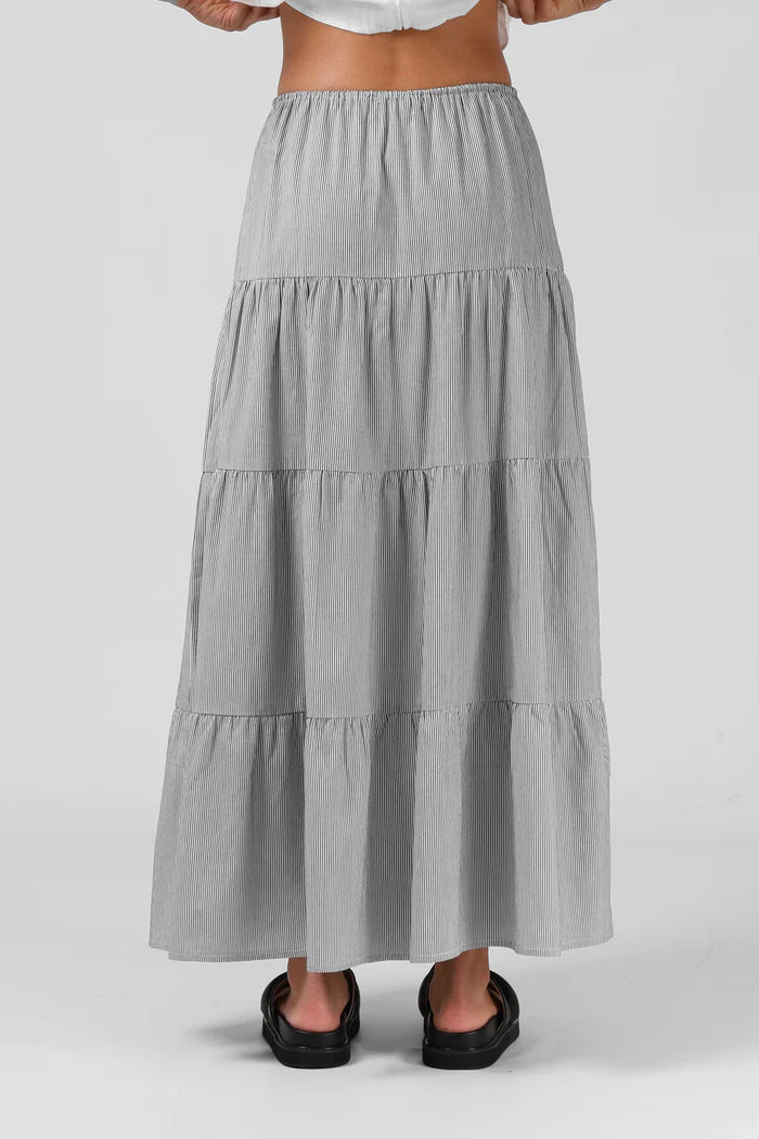 RPM RUBY MAXI SKIRT - Black & White Pinstripe