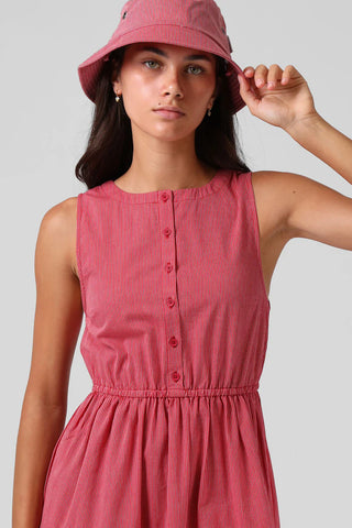 RPM SMOCK MIDI DRESS - Red Pinstripe