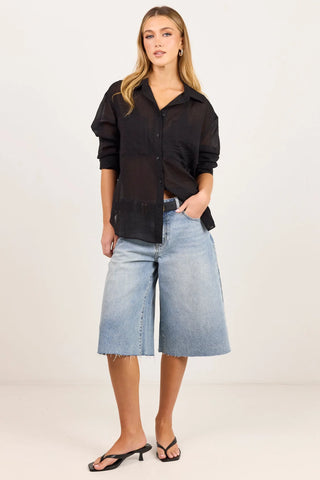 STORIES TO BE TOLD - Reflex Black Semi Sheer Oversized Boyfriend Shirt