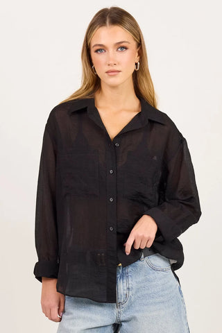 STORIES TO BE TOLD - Reflex Black Semi Sheer Oversized Boyfriend Shirt