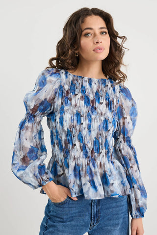 AMONG THE BRAVE - REQUIRED SHIRRED TOP - Sky Blue Floral