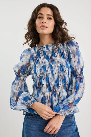 AMONG THE BRAVE - REQUIRED SHIRRED TOP - Sky Blue Floral
