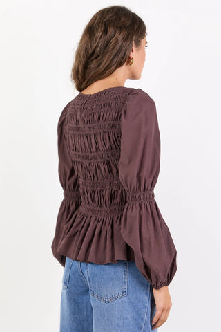 AMONG THE BRAVE - REQUIRED SHIRRED BODICE TOP - Chocolate