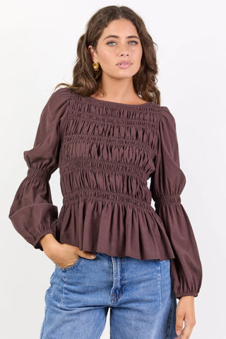 AMONG THE BRAVE - REQUIRED SHIRRED BODICE TOP - Chocolate